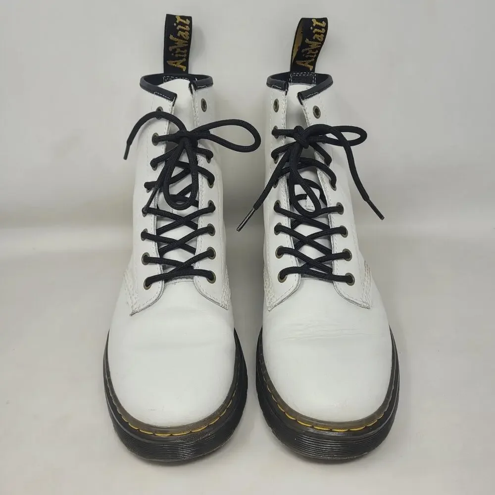 Dr Martens‎ Zavala Boots Mens 9 White Leather Combat Ankle Lace Up Punk Goth
